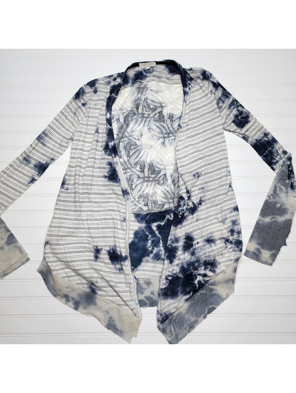 Scrapbook Tie Dye Cardigan Open Front Lightweight Blue White Striped XS